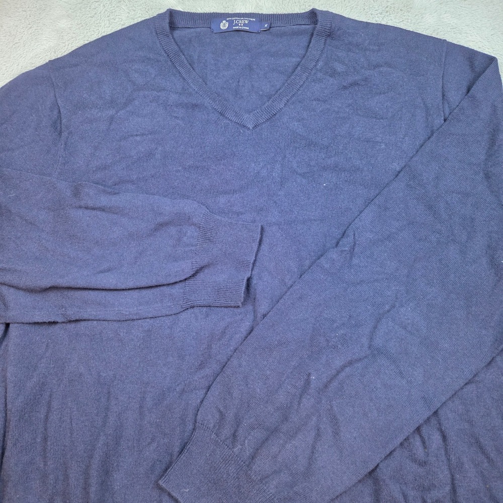 J.Crew Cashmere Cotton VNeck Sweater Mens XL Knit Long Sleeve Pullover Navy Blue